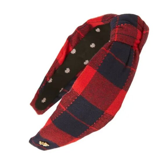 RARE Lele Sadoughi Timeless Buffalo Check Knotted Headband Red Black Gold Logo - Picture 3 of 5